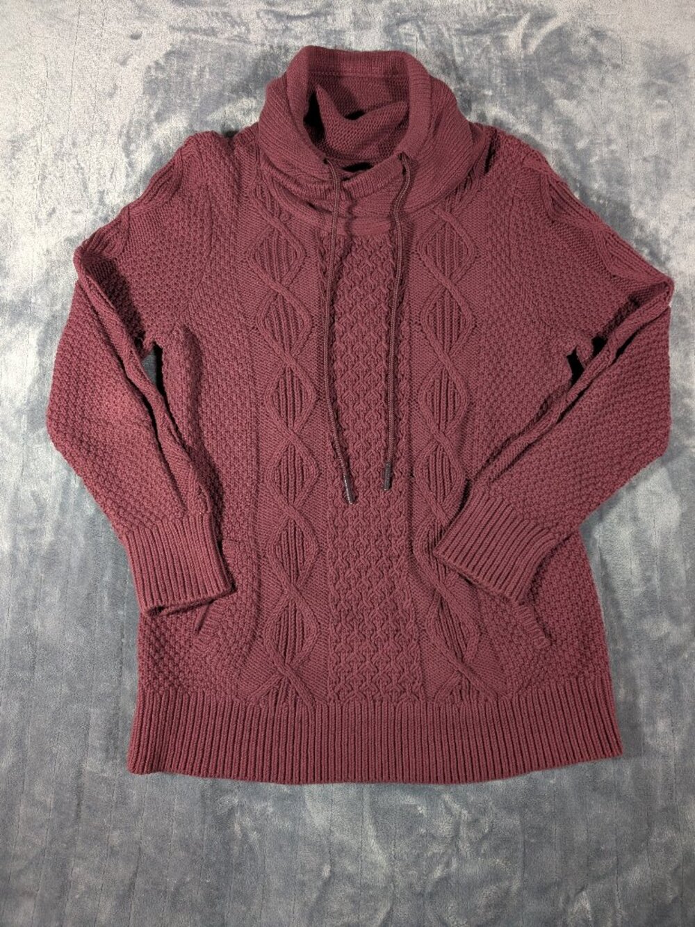 LL Bean Signature Cable Knit Cowl Neck Sweater 100% Cotton Tunic, Sz M, Cozy